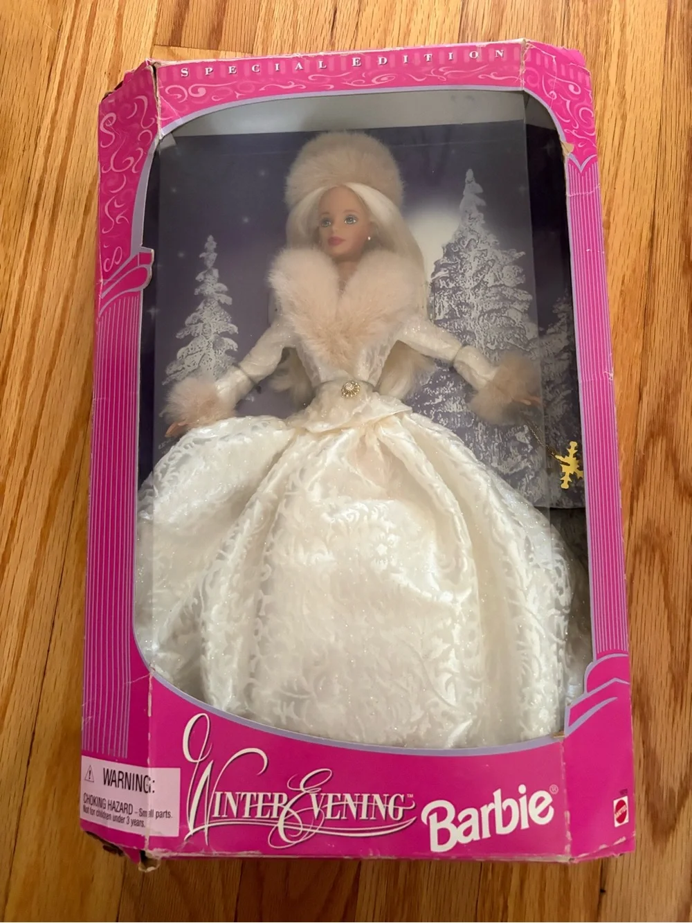 New VTG 1990’s 1998 Mattel Winter Evening Barbie Blonde In Original Pink Box OS